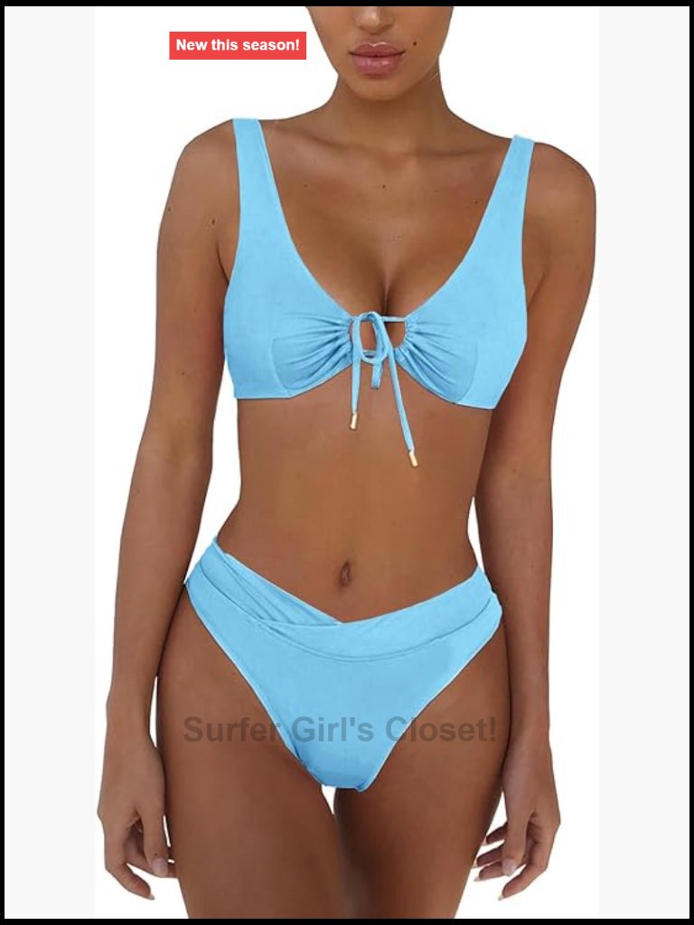 Sexy Tie Front Push Up 2 Piece Bikini Set Deep V Neck High Cut Swimwear